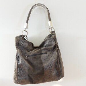 Womens Bag Leather Shoulder Tote Brown‎ Italian Crocodile Genuine ANNA MORELLINI